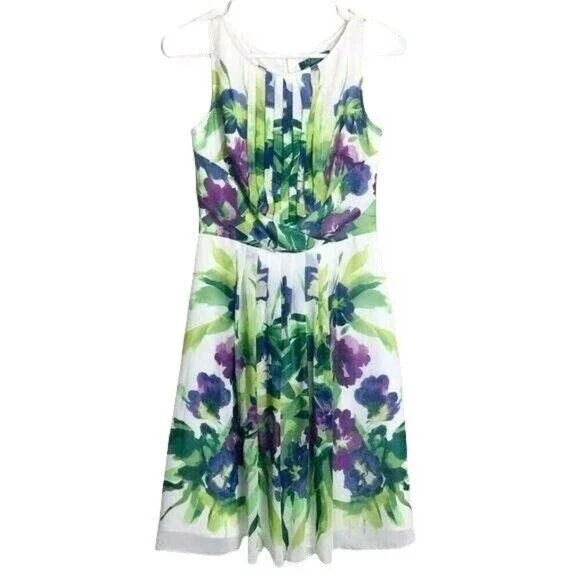 Lauren Ralph Lauren Dress Size 2P White Floral Print Sleeveless Summer - Picture 10 of 12